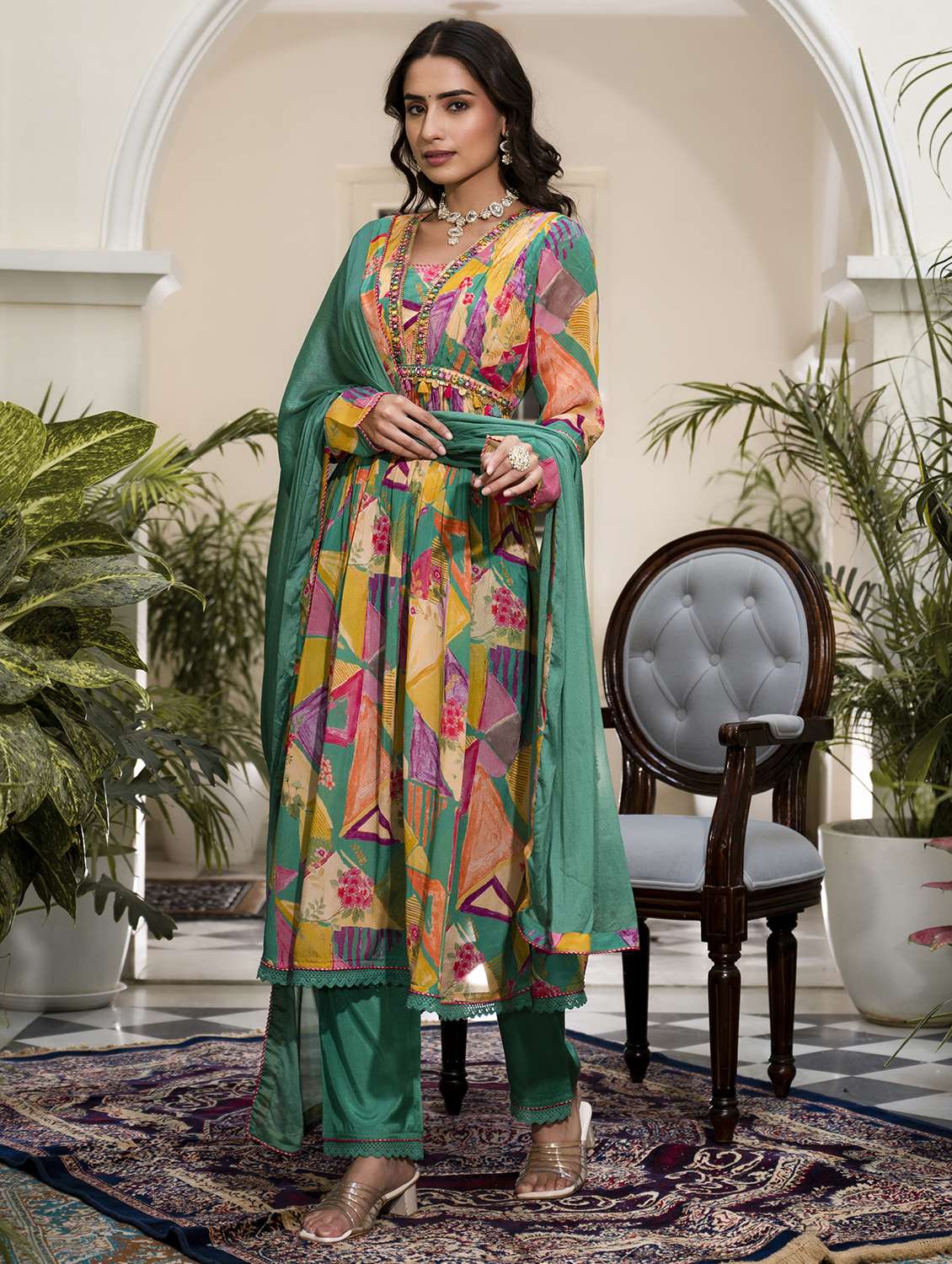 women long sleeve kurta pant with dupatta set - 22071548 - Standard Image - 1