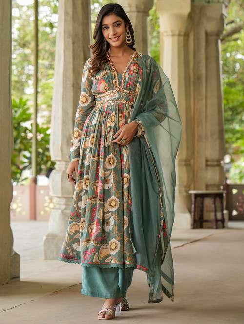 women long sleeve anarkali kurta pant with dupatta set - 22071553 -  Standard Image - 0