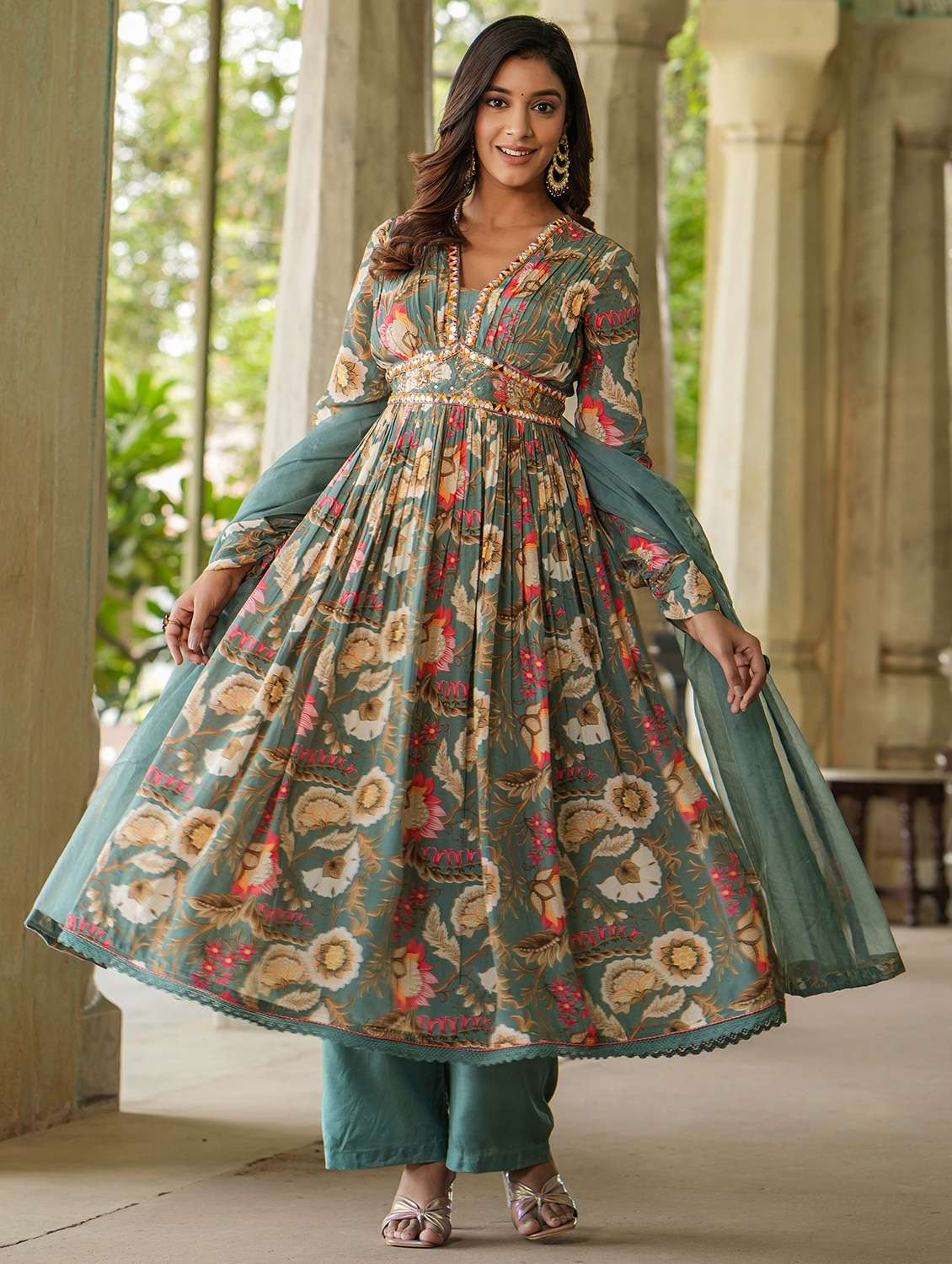 women long sleeve anarkali kurta pant with dupatta set - 22071553 -  Standard Image - 1