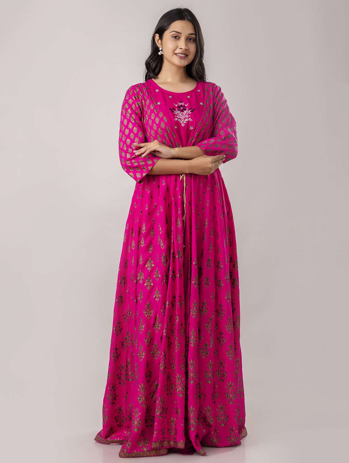 women printed three quarter sleeve ethnic dress