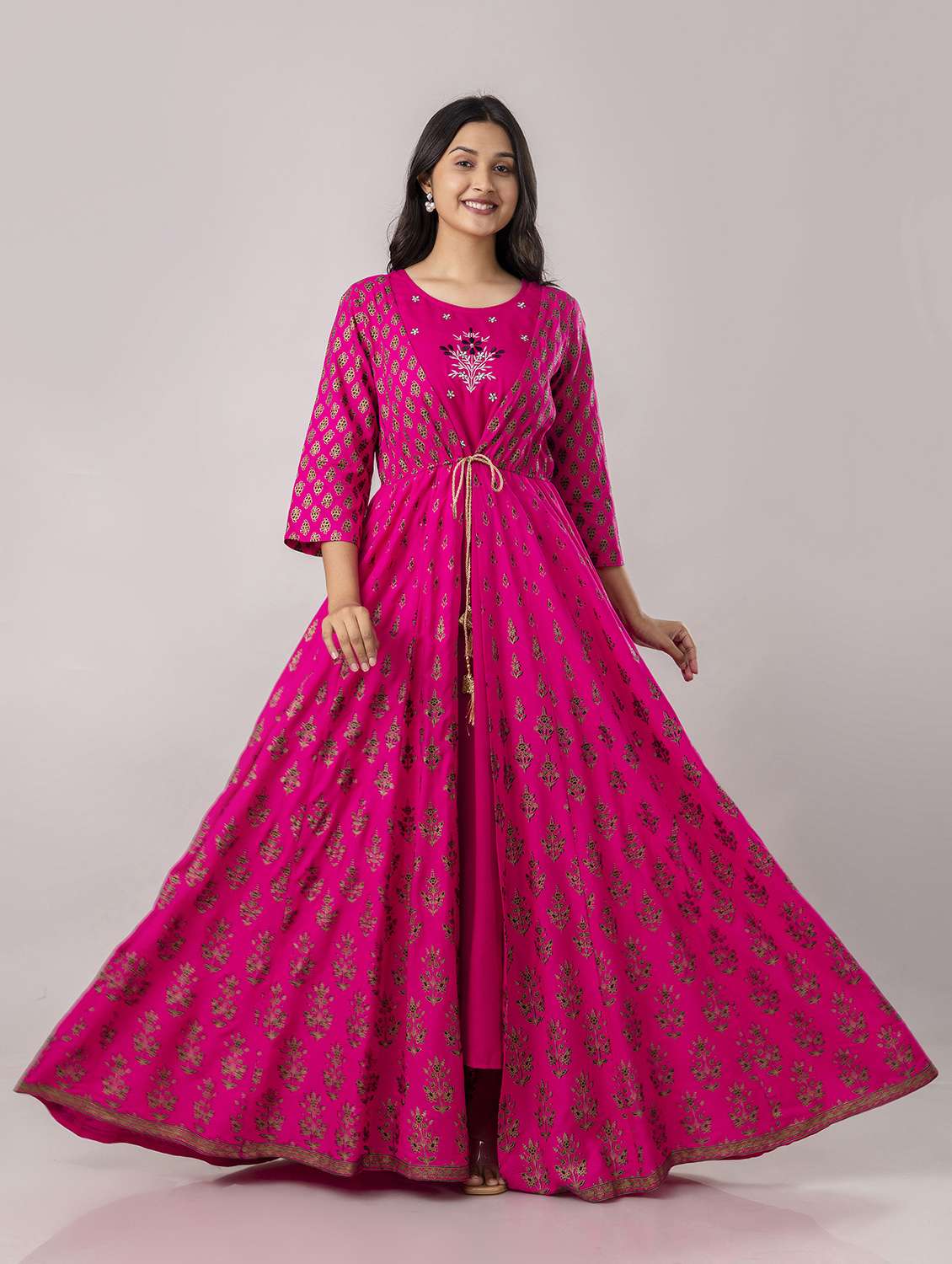 women printed three quarter sleeve ethnic dress - 22071554 - Standard Image - 4