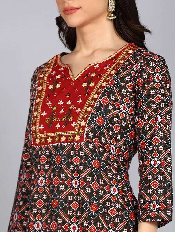women printed three quarter sleeve straight kurta - 22071556 -  Standard Image - 1