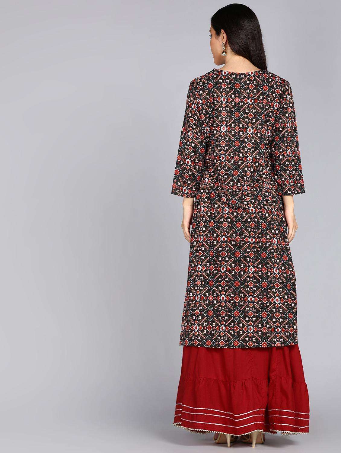 women printed three quarter sleeve straight kurta - 22071556 -  Standard Image - 4