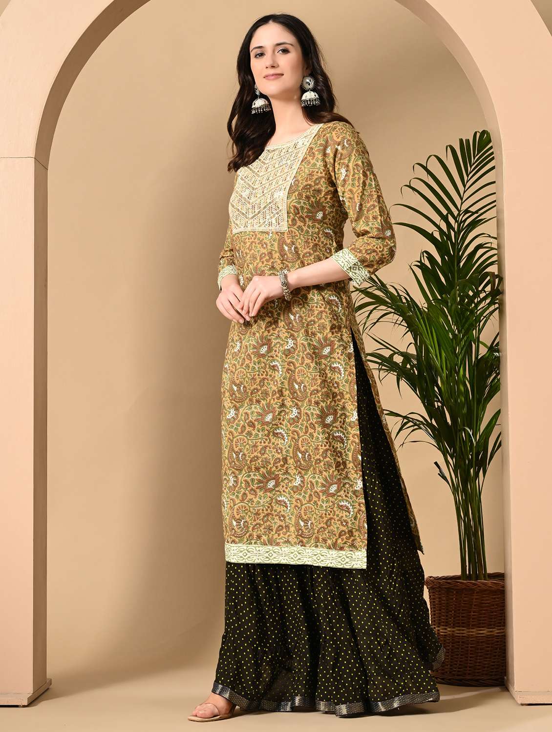 women paisley printed three quarter sleeve straight kurta - 22071560 - Standard Image - 1