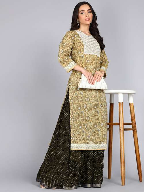 women paisley printed three quarter sleeve straight kurta - 22071561 - Standard Image - 0