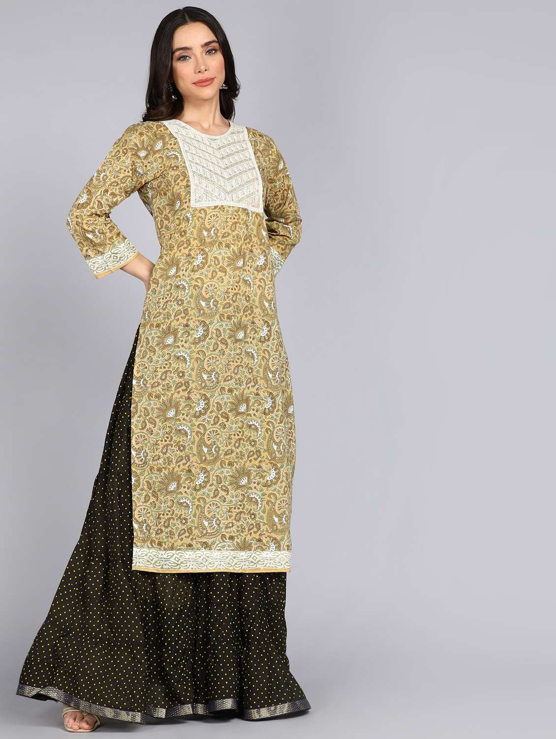 women paisley printed three quarter sleeve straight kurta - 22071561 - Standard Image - 1