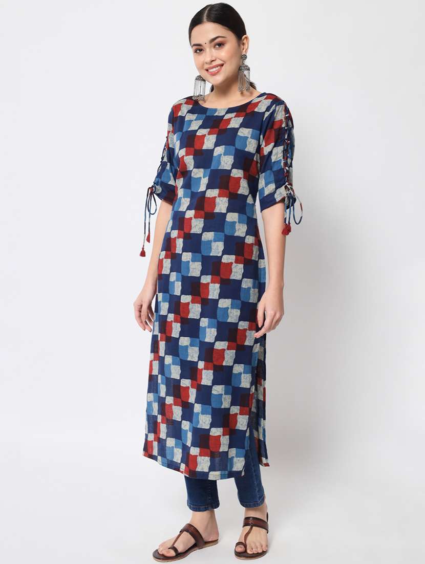 women printed three quarter sleeve straight kurta - 22071562 -  Standard Image - 1