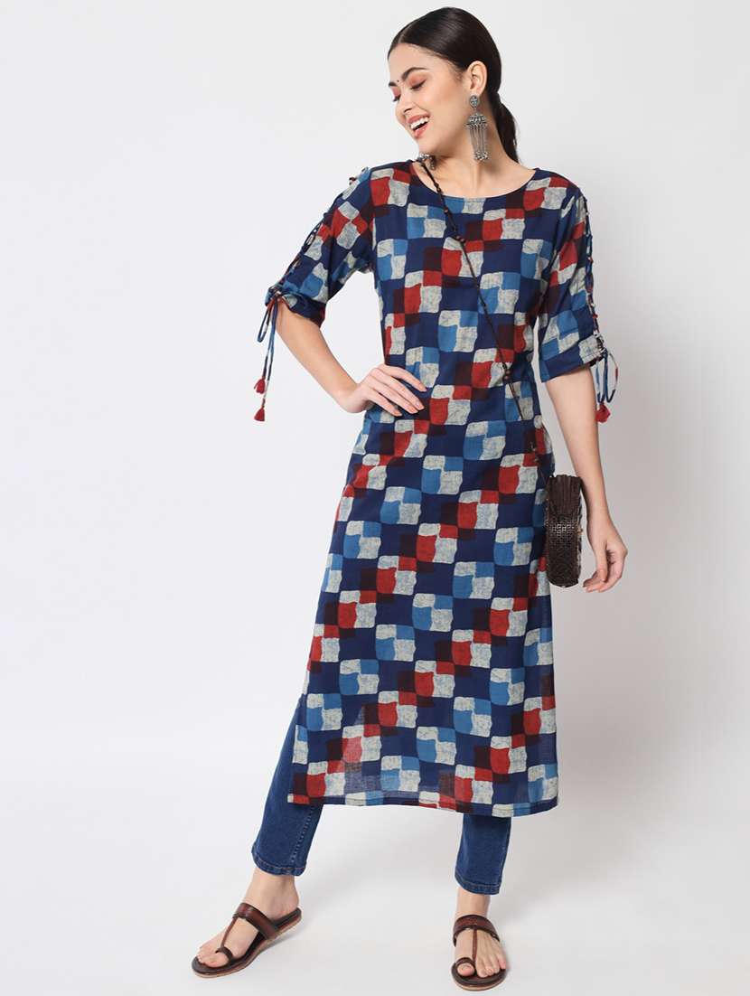 women printed three quarter sleeve straight kurta - 22071562 -  Standard Image - 4