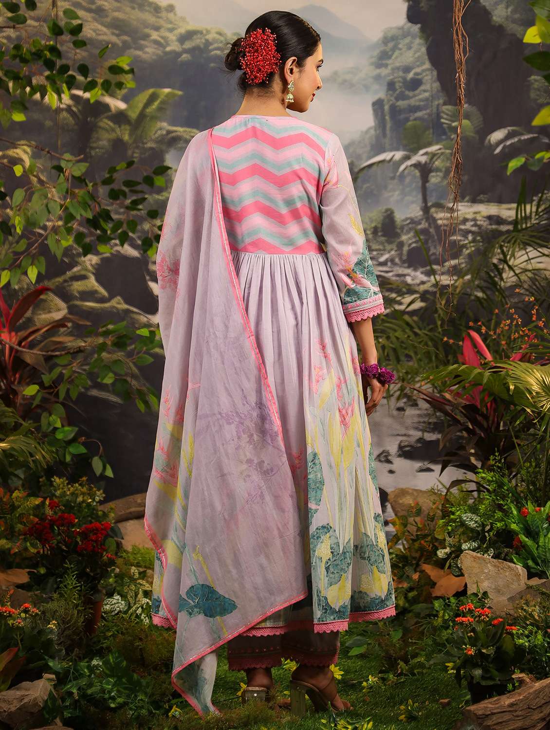 women long sleeve anarkali kurta pant with dupatta set - 22071563 - Standard Image - 4