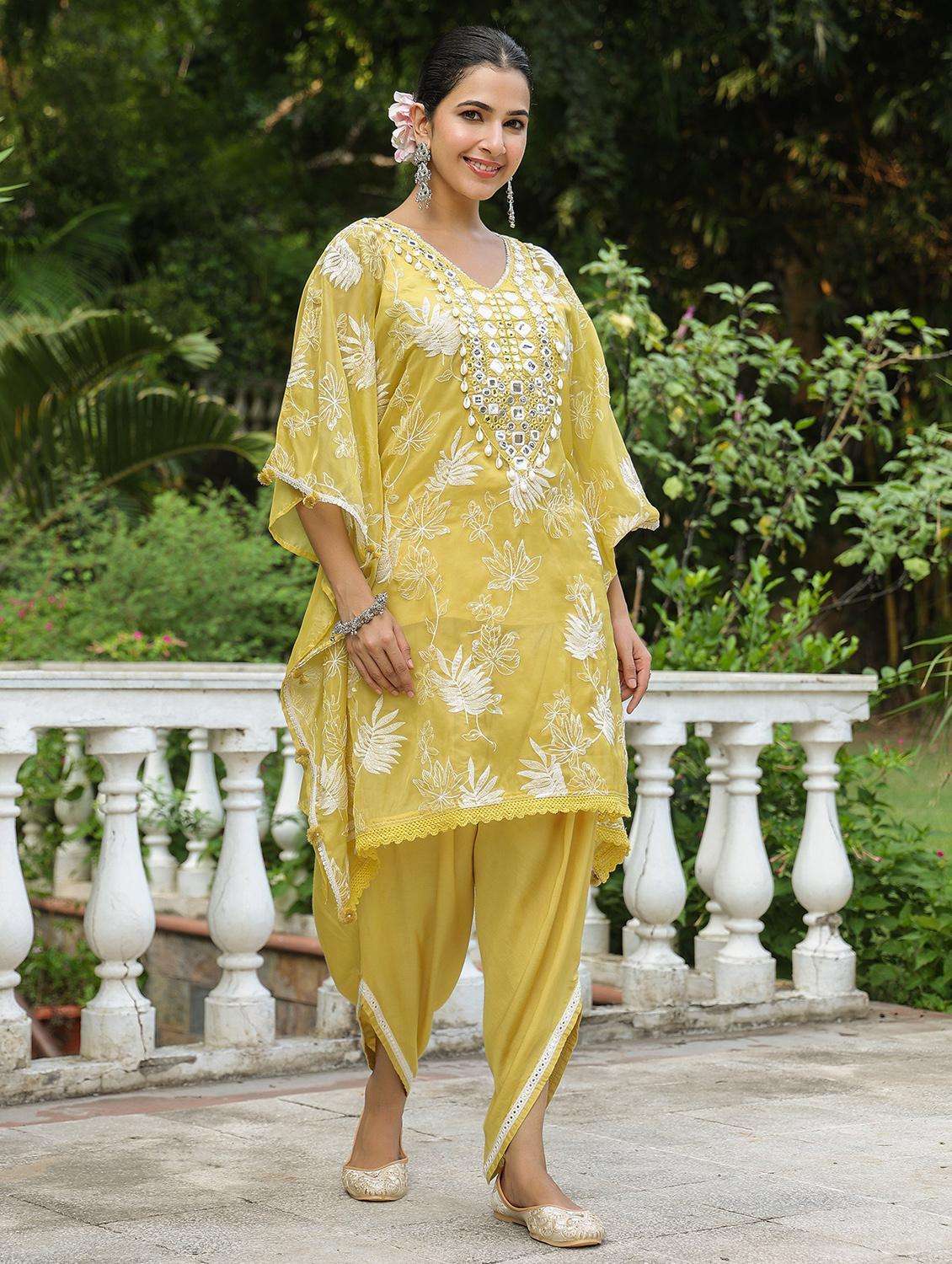 women embroidered kaftan and dhoti set - 22071568 -  Standard Image - 4