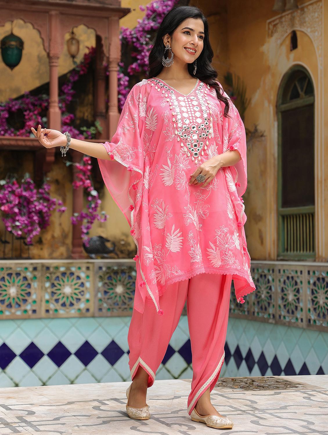 women embroidered kaftan and dhoti set - 22071569 - Standard Image - 1