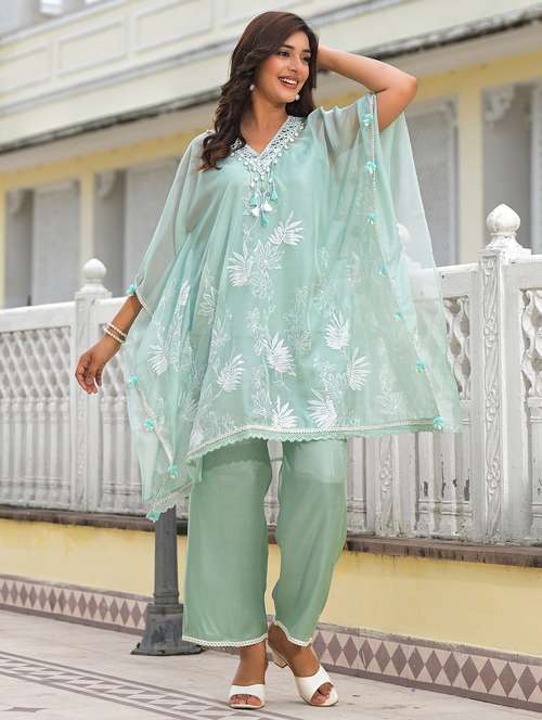 women embroidered kaftan and pant set - 22071570 -  Standard Image - 0