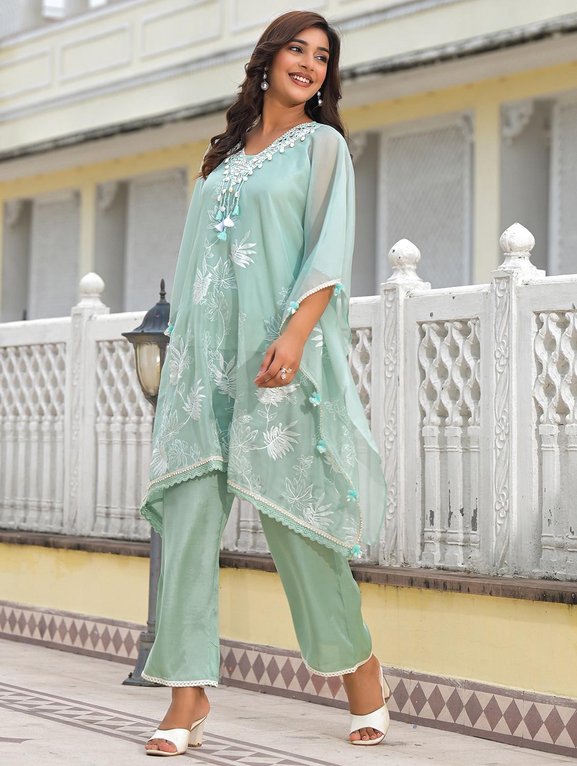 women embroidered kaftan and pant set - 22071570 - Standard Image - 1