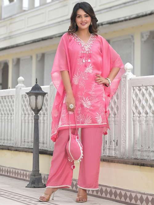 women embroidered kaftan and pant set - 22071572 -  Standard Image - 0