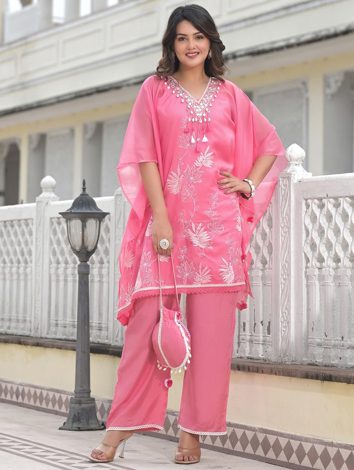 women embroidered kaftan and pant set - 22071572 - Standard Image - 1