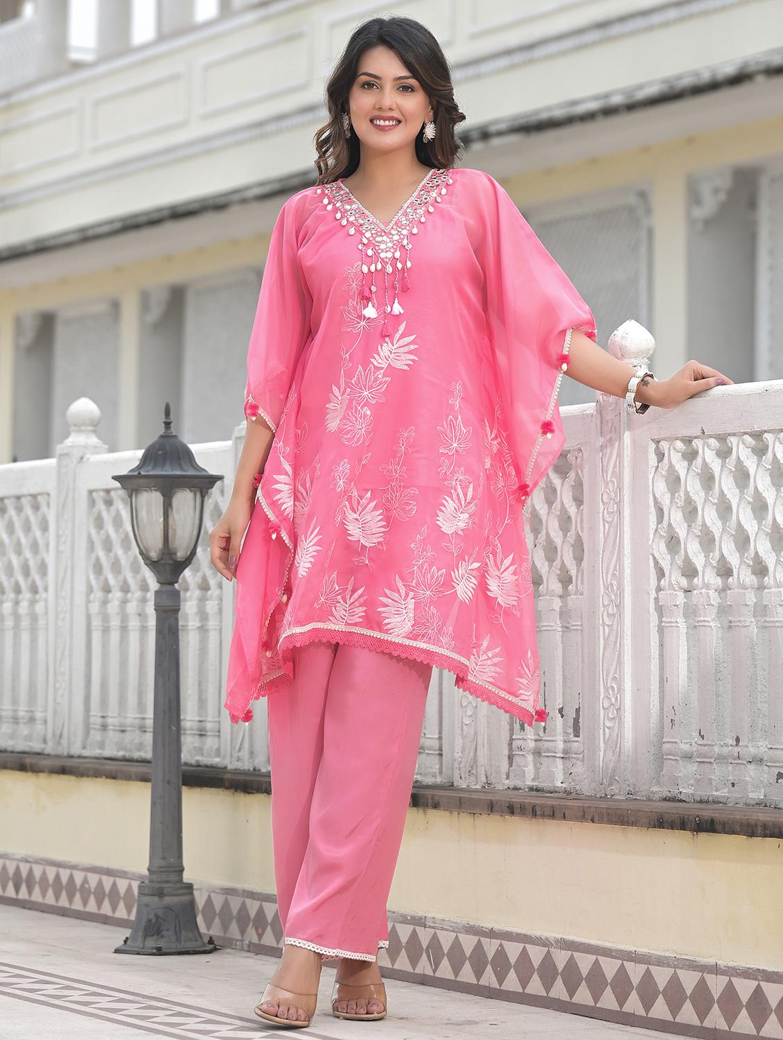 women embroidered kaftan and pant set - 22071572 - Standard Image - 4