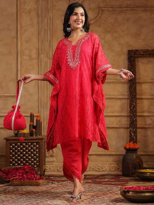women embroidered kaftan and palazzo set - 22071574 - Standard Image - 0