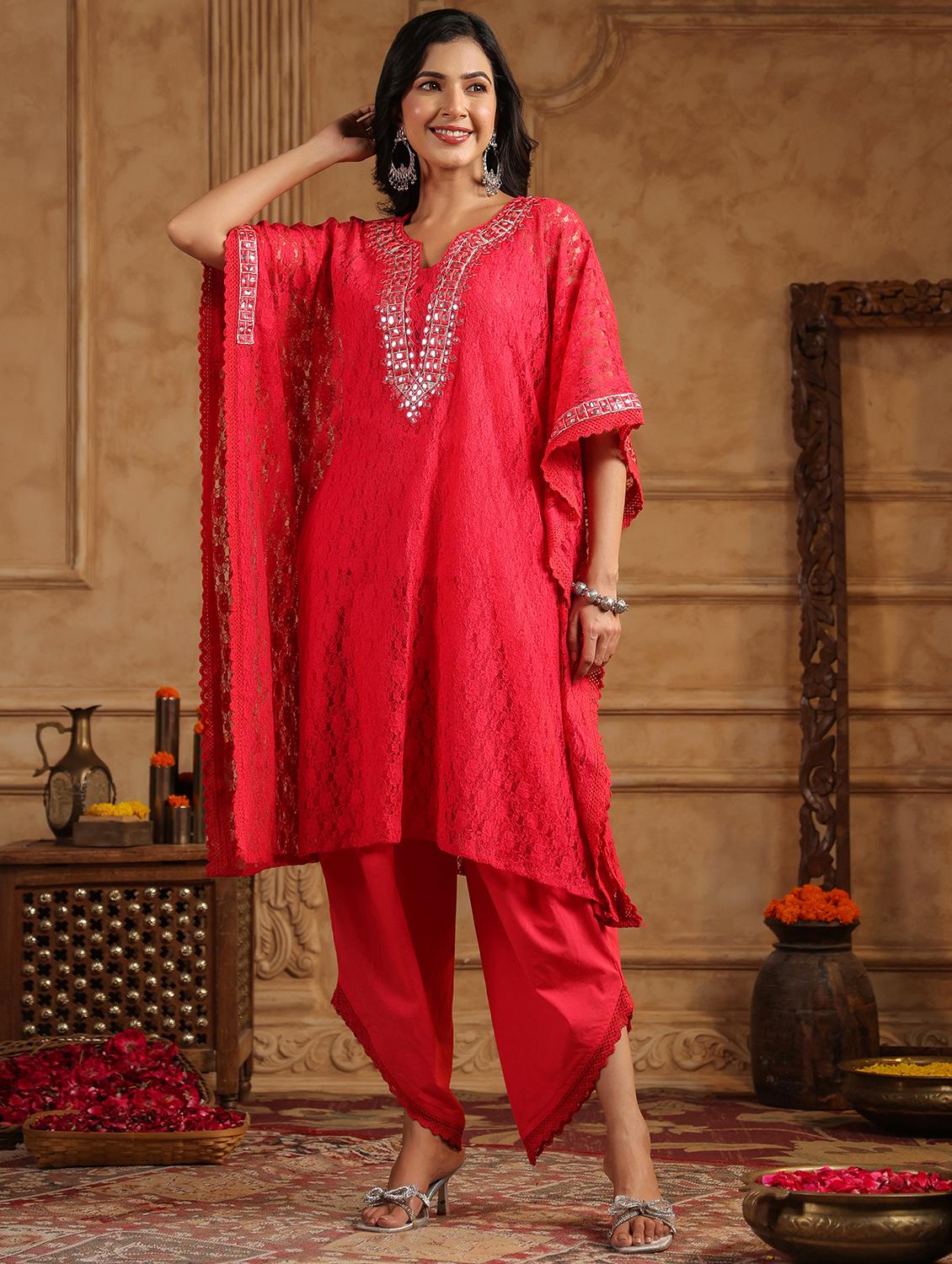 women embroidered kaftan and palazzo set - 22071574 - Standard Image - 1