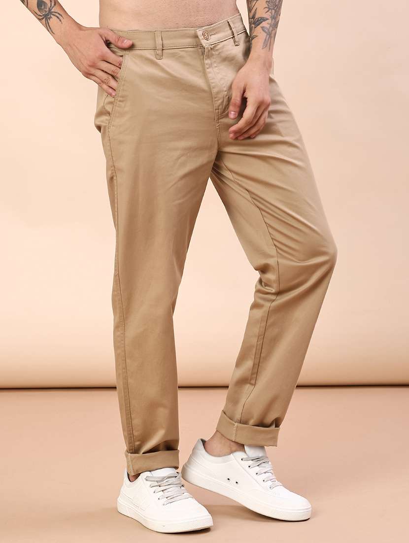 men solid mid rise chinos casual trouser - 22071669 -  Standard Image - 1