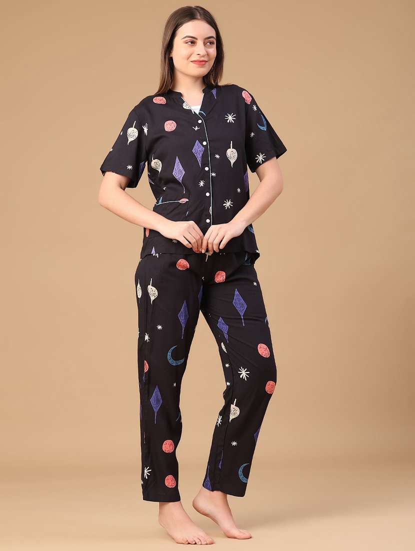 women printed nightwear pyjama set - 22071714 -  Standard Image - 1