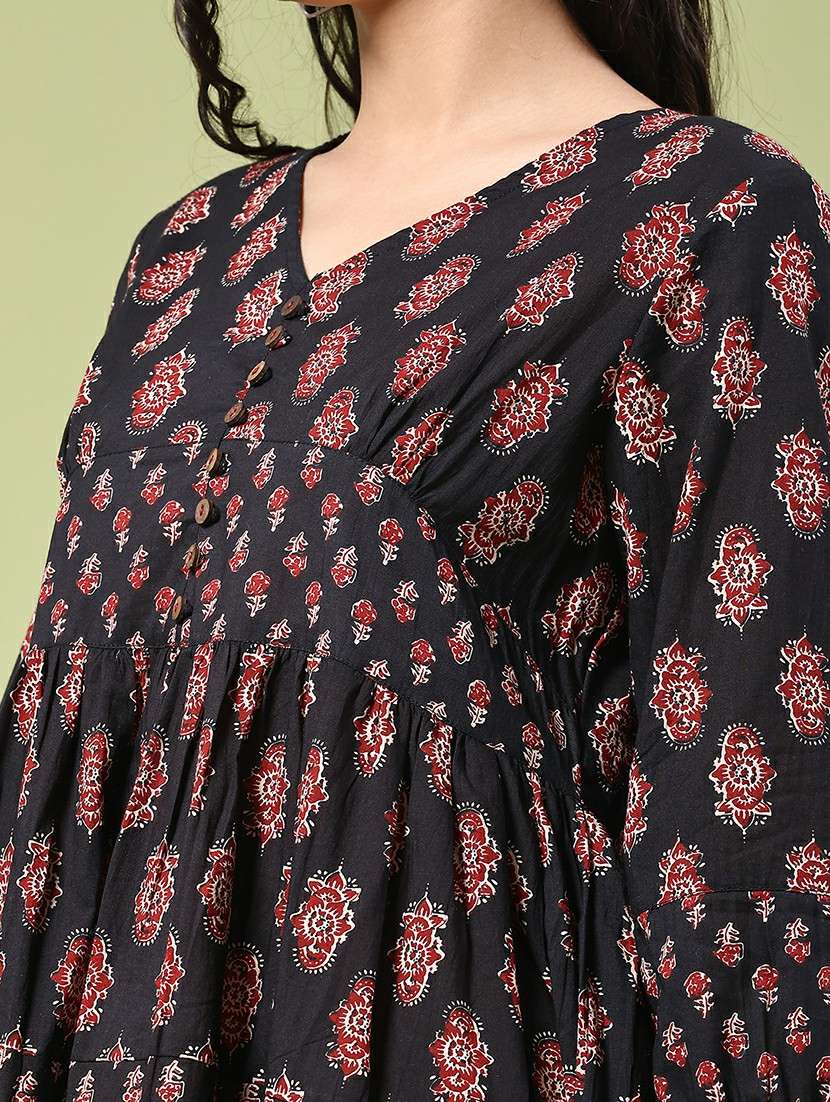 Women Printed Three Quarter Sleeves Tiered Dress - 22071718 -  Standard Image - 1
