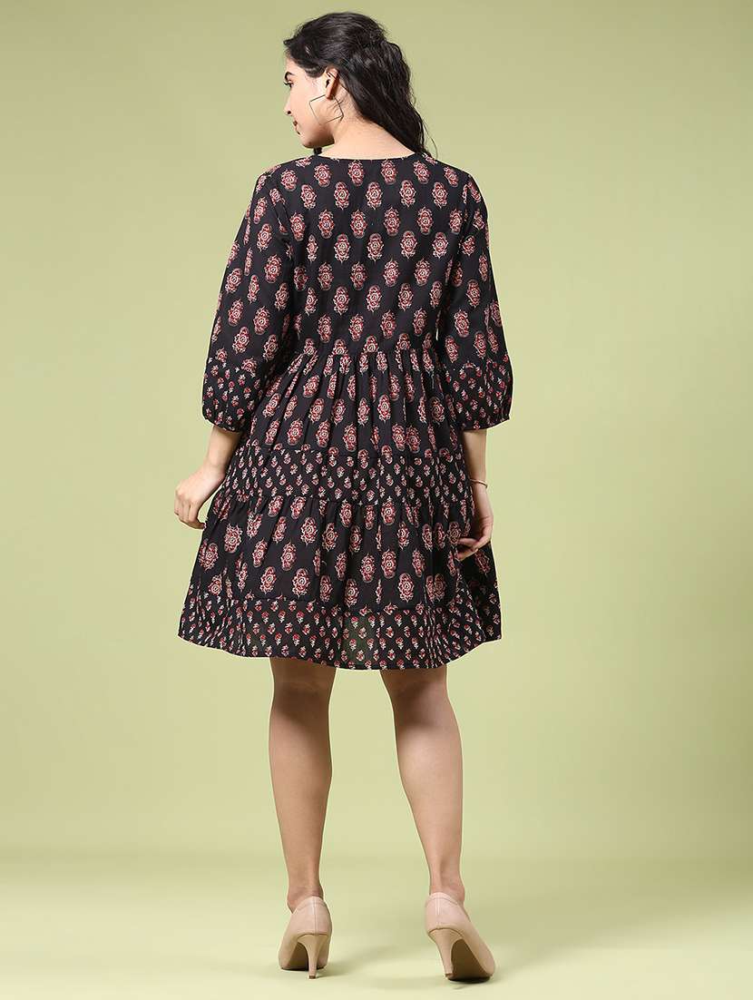 Women Printed Three Quarter Sleeves Tiered Dress - 22071718 -  Standard Image - 4