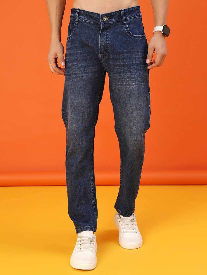 men washed mid rise full length slim fit jeans