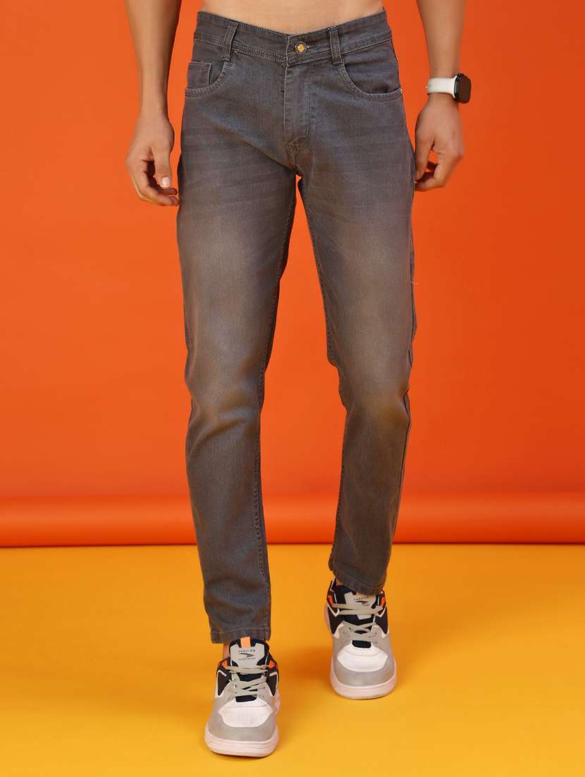 men washed mid rise full length slim fit jeans