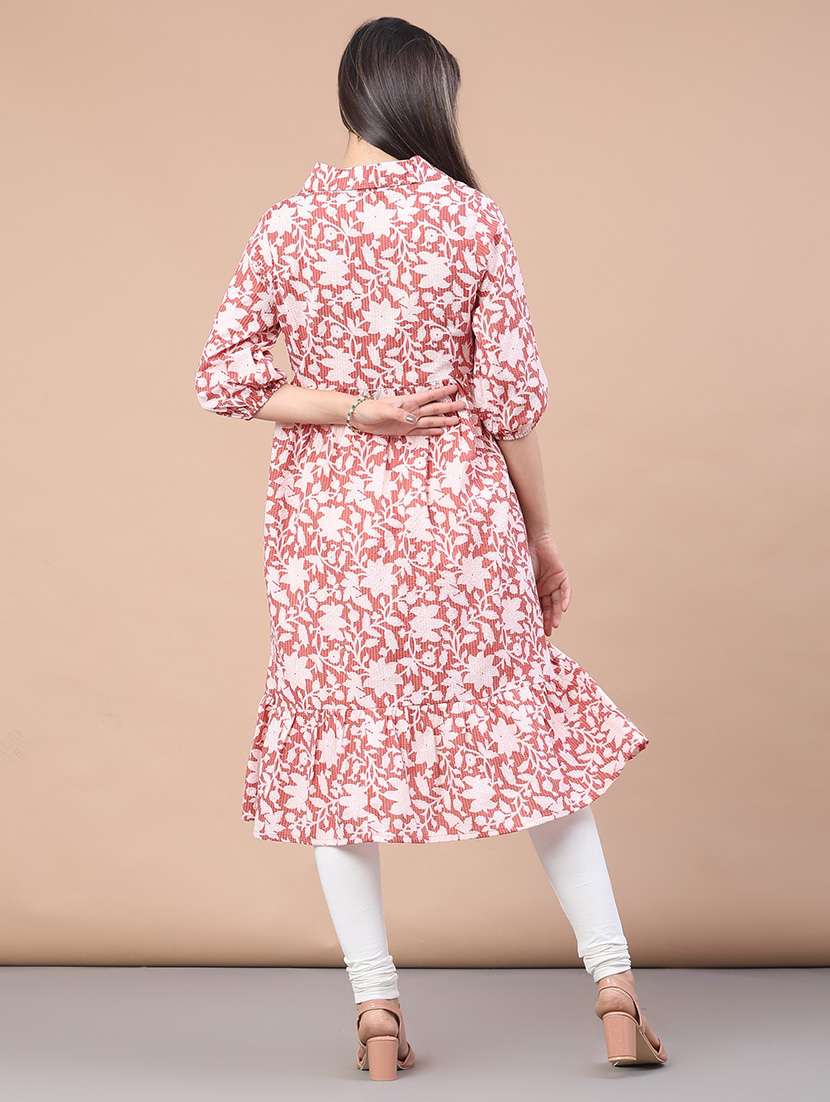 women floral three quarter sleeve tiered kurta - 22071791 -  Standard Image - 4