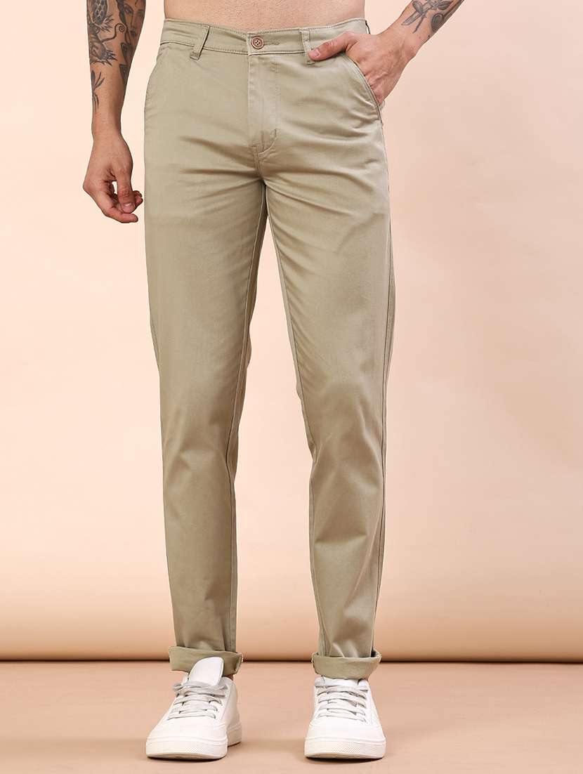 men solid mid rise chinos casual trouser - 22071805 -  Standard Image - 1