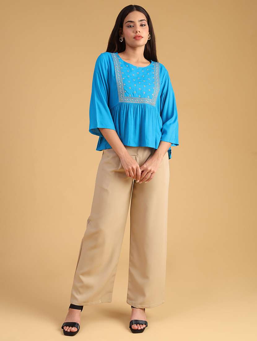 women embroidered puff sleeve flared kurti - 22071808 -  Standard Image - 4