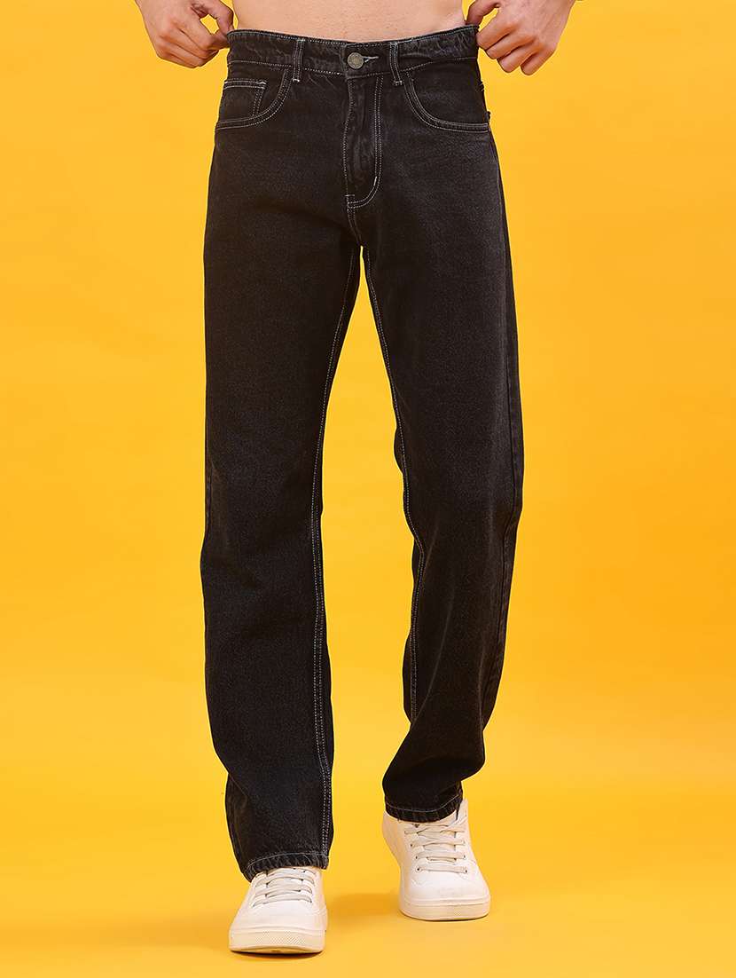 men plain mid rise full length straight jeans - 22071986 -  Standard Image - 1