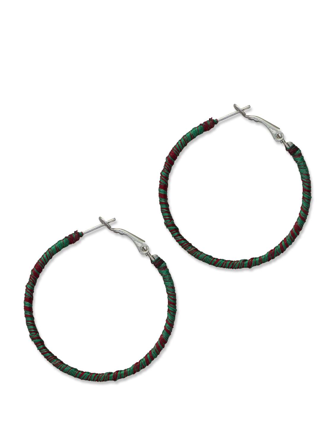thread wrapped green hoops earrings