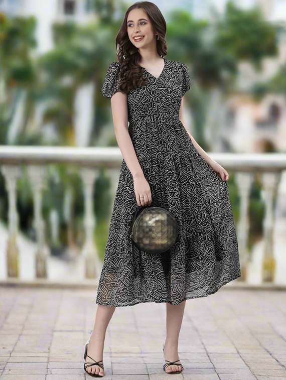women printed flared sleeve tiered dress - 22072050 - Standard Image - 4