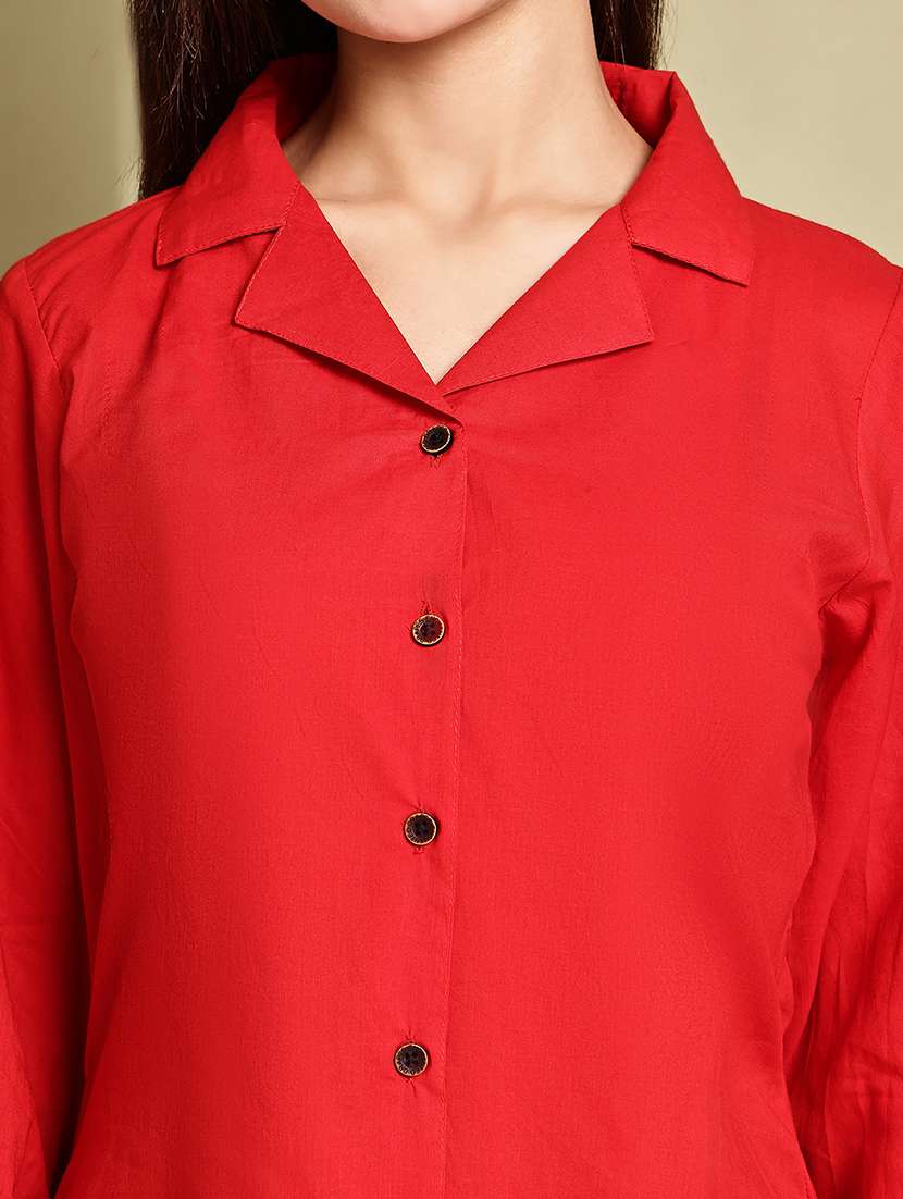women solid lapel neck puff sleeve long shirt - 22072051 - Standard Image - 6