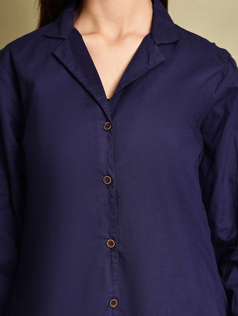 women solid lapel neck puff sleeve long shirt - 22072053 - Standard Image - 6