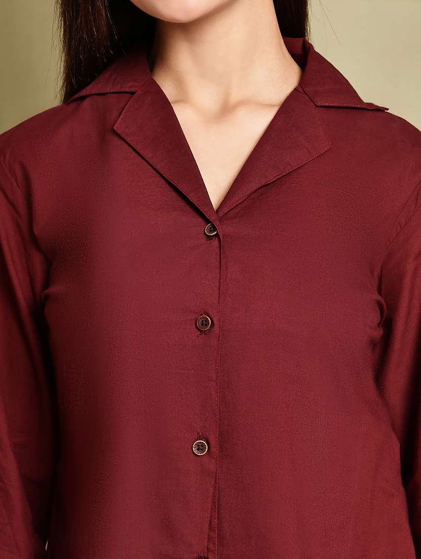 women solid lapel neck puff sleeve long shirt - 22072054 - Standard Image - 6