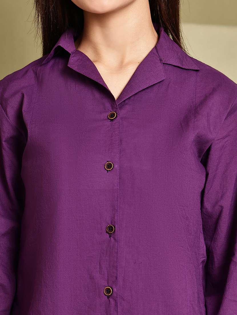 women solid lapel neck puff sleeve long shirt - 22072055 - Standard Image - 6