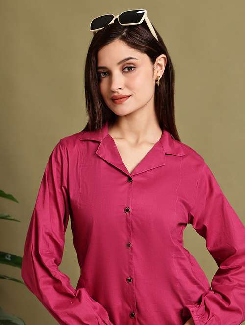 women solid lapel neck puff sleeve long shirt - 22072058 -  Standard Image - 0