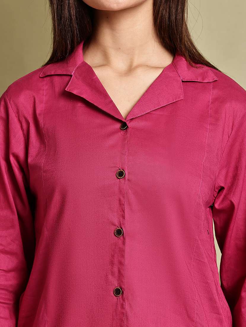 women solid lapel neck puff sleeve long shirt - 22072058 - Standard Image - 6