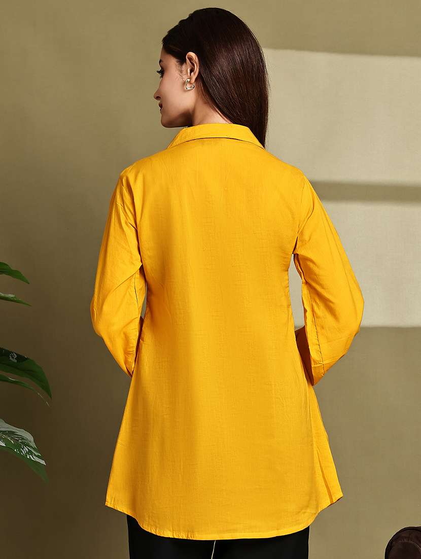 women solid lapel neck puff sleeve long shirt - 22072059 - Standard Image - 4