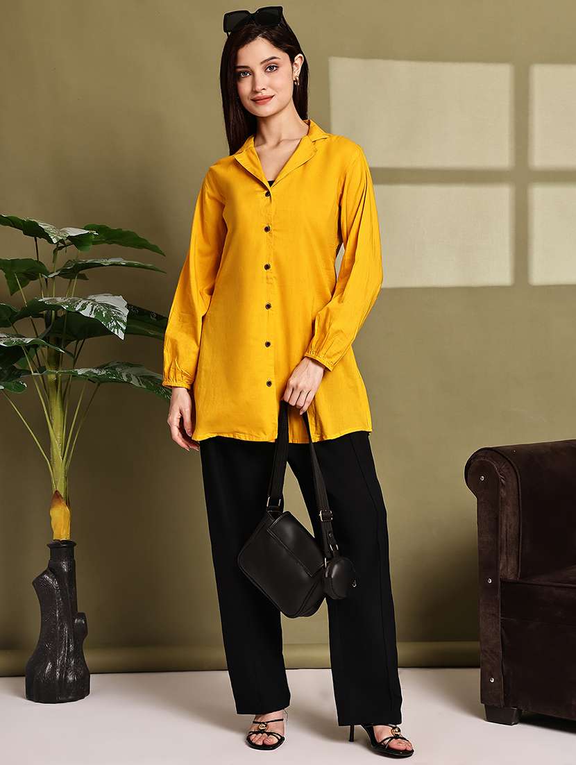 women solid lapel neck puff sleeve long shirt - 22072059 - Standard Image - 6