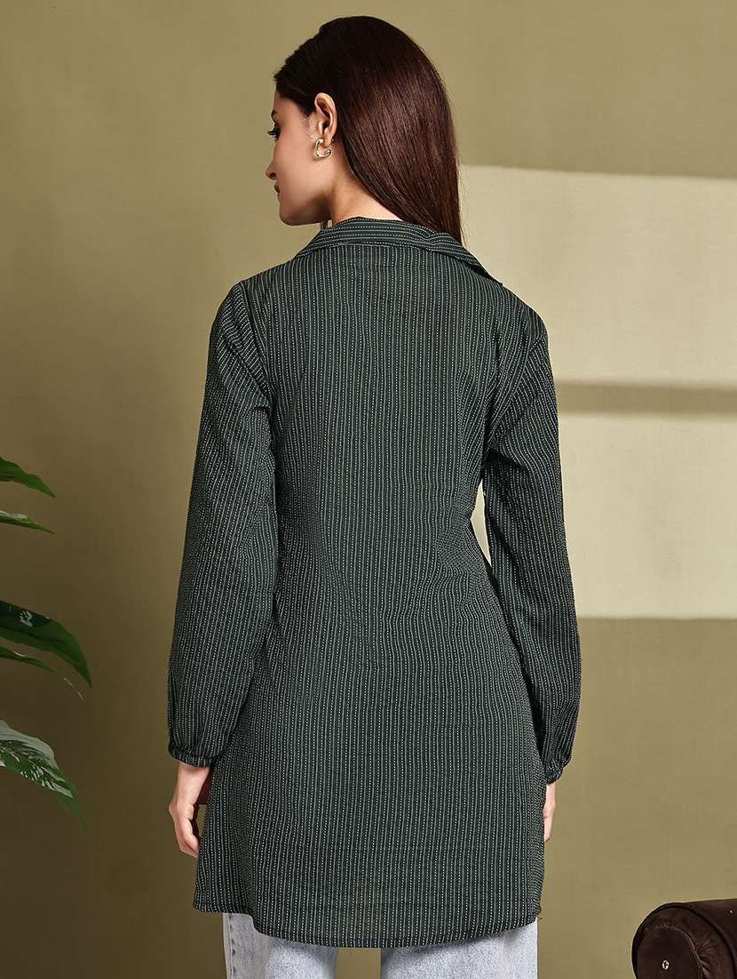 women printed lapel neck puff sleeve long shirt - 22072063 - Standard Image - 4