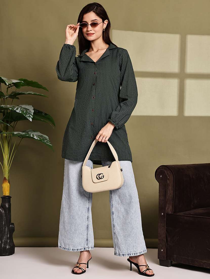 women printed lapel neck puff sleeve long shirt - 22072063 - Standard Image - 6