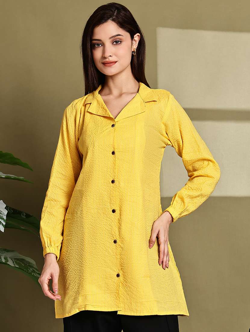 women solid lapel neck long sleeve long shirt - 22072066 -  Standard Image - 1