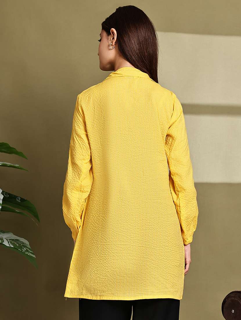 women solid lapel neck long sleeve long shirt - 22072066 - Standard Image - 4
