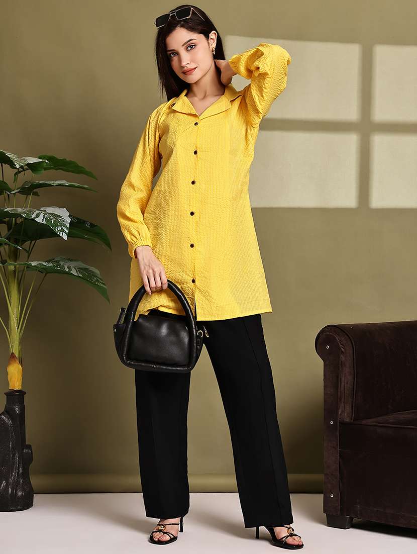women solid lapel neck long sleeve long shirt - 22072066 - Standard Image - 6