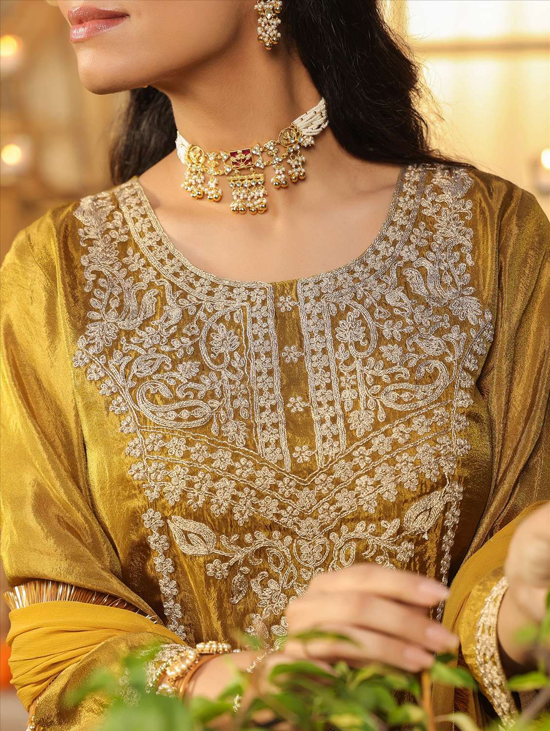 women solid with work three quarter sleeve kurta sharara with dupatta set - 22072078 -  Standard Image - 6