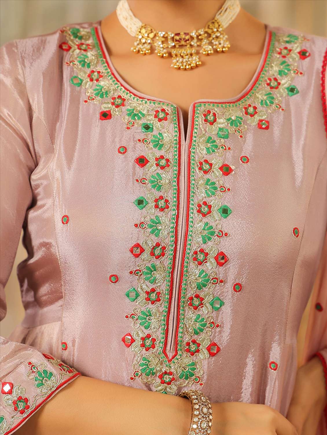 women solid with work three quarter sleeve kurta pant with dupatta set - 22072082 -  Standard Image - 6