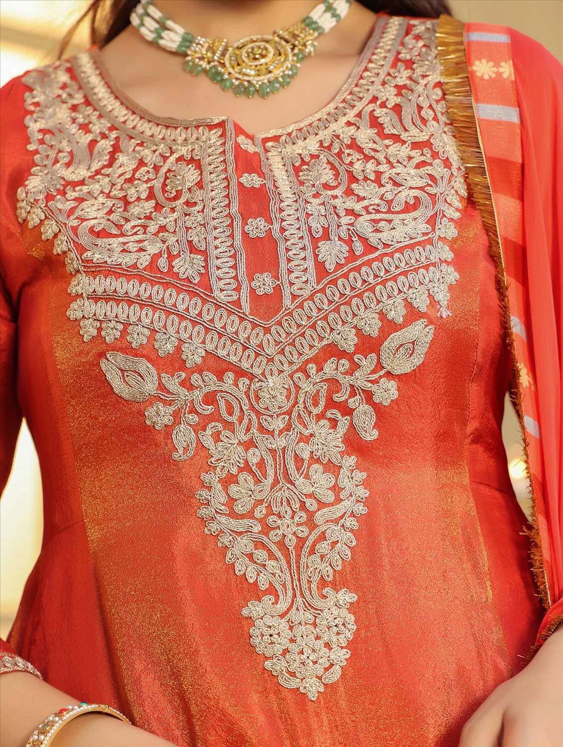 women solid with work three quarter sleeve kurta salwar with dupatta set - 22072101 - Standard Image - 6